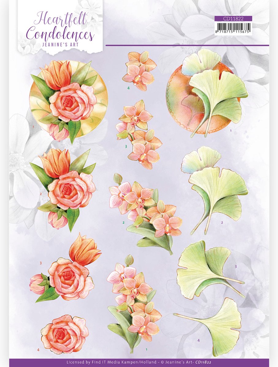 3D Cutting Sheet ( knipvel) -Jeanines Art - Heartfelt Condolences - Salmon Flowers